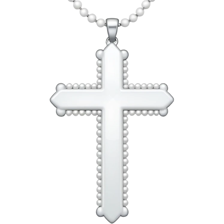 Elegant emoji icon of a white cross made of white beads, glossy surface, and white bead chain subtle shadows, pure white palette emoji