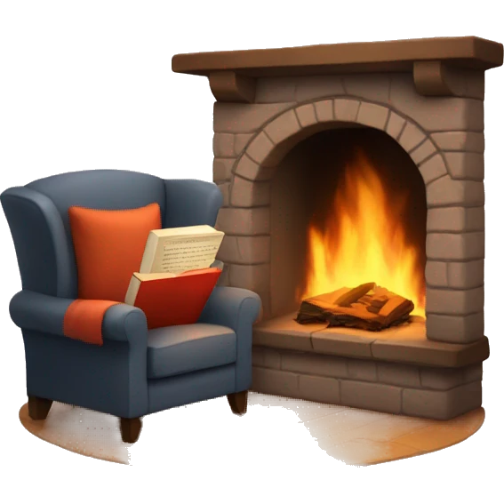 Cozy fireplace reading book emoji