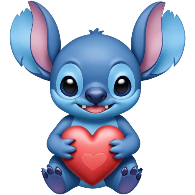 Stich con un corazón diciendo hola bombón emoji