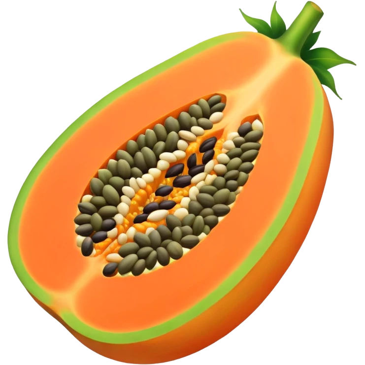 papaya with seeds visible, vibrant orange and green emoji
