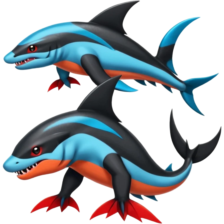 4-legged, digitigrade, clawed, furry finned sharp, cool, badass, edgy Sharpedo-Salamence-Salandit-Orca-Houndoom-fusion-hybrid-creature, full body emoji