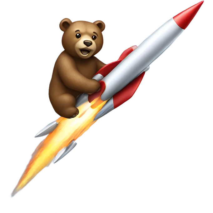 Bear riding a silver rocket emoji