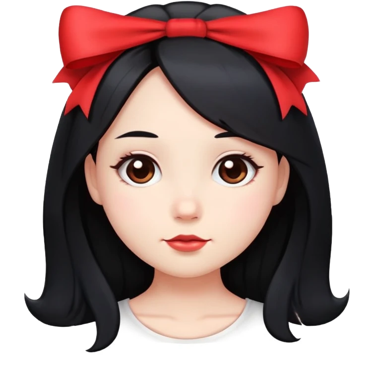 cute round face with long black hair and red bow on the side emoji