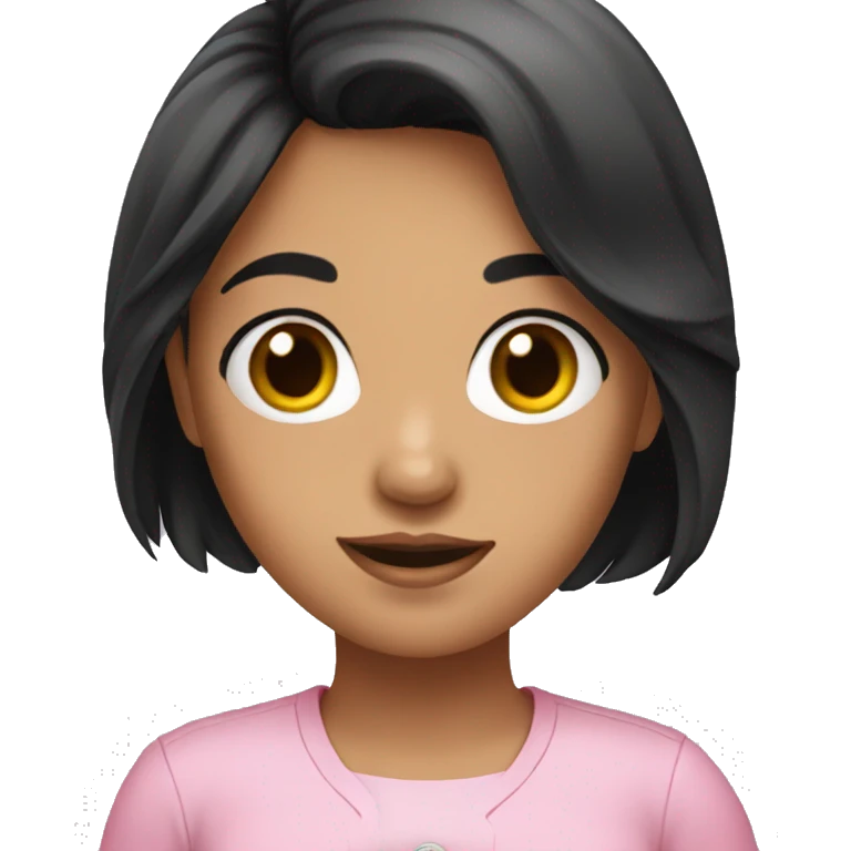a girl with black hair wearing cute pink shirt emoji