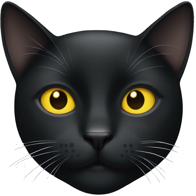 Black cat with a small white dot spot on it’s chin with yellow eyes emoji