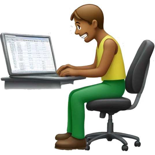 a person sitting at a computer with spreadsheet on screen emoji
