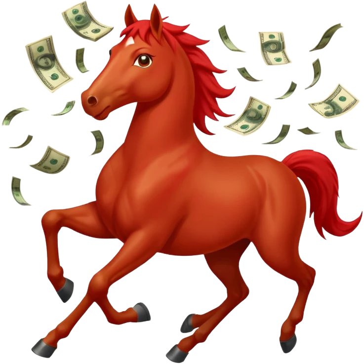 red horse agressive running money greeting below emoji