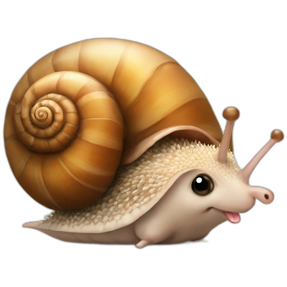 a cute snail with a friendly face kisses a cute hedgehog emoji