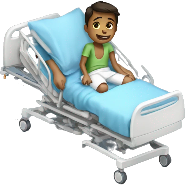 8 year old boy in hospital bed with arm in sling emoji