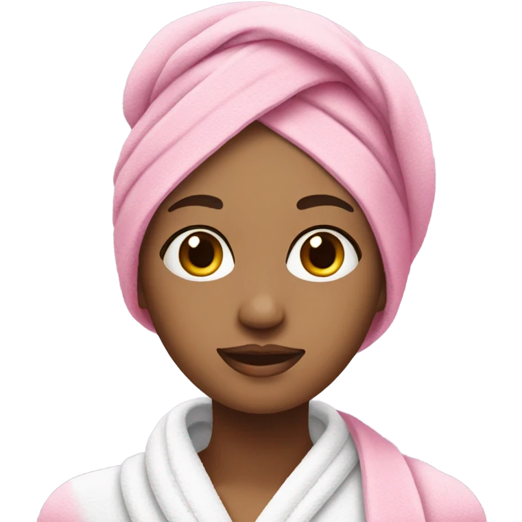 A girl with a spa towel in her hair and a pink mask on her face emoji