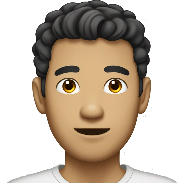 Beardless Asian man with soft black curly hair covering his eyebrows. emoji