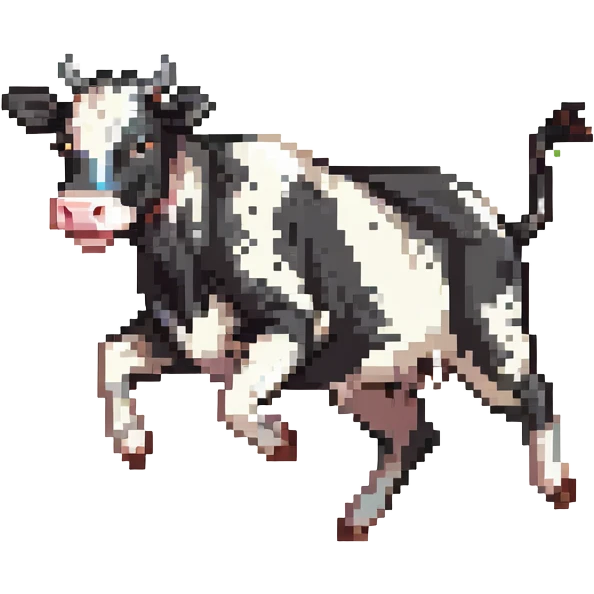 black and white cow jumping in a grass field emoji