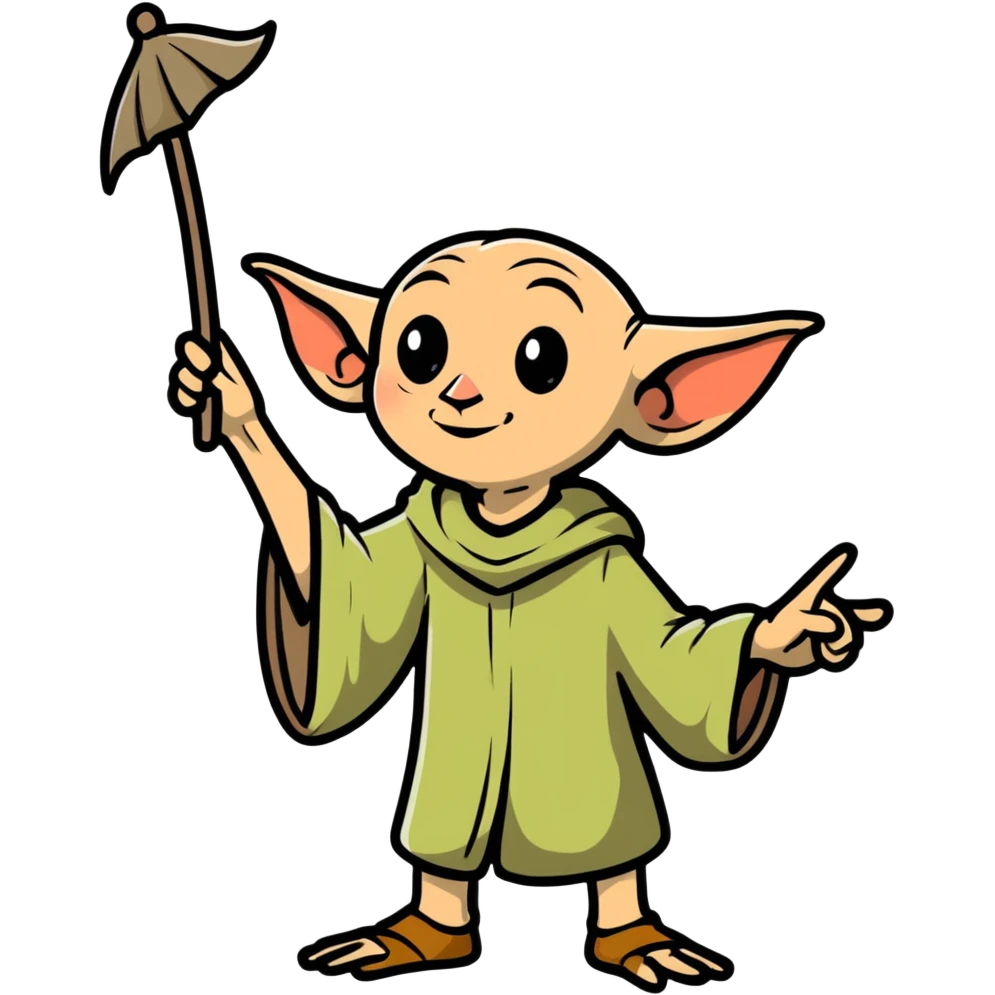 Dobby the house elf waving, cartoonish look emoji