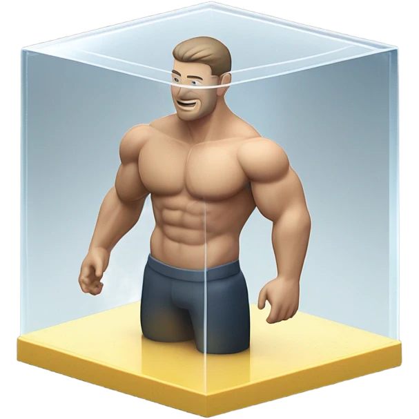 man abs inside a glass cube on a stand isometric view emoji