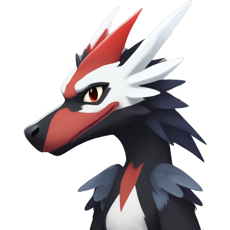 Black Cool Edgy Anthro Noivern-Nargacuga-Silvally-Sergal-Fakémon  with White and Red Edgy markings emoji