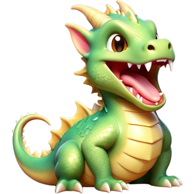 Cinematic Cute Yawning Dragon Portrait Emoji, Head tilted slightly with a dramatic, wide-open yawn, showcasing a soft, lustrous scaled body with gently drooping fins and half-closed, drowsy eyes, each scale rendered in exquisite detail under natural light; high shine, relaxed yet expressive, styled with a dash of fantastical charm, soft glowing outline, capturing the essence of a sleepy yet affectionate dragon that appears ready to stretch out and rest in its enchanted lair! emoji
