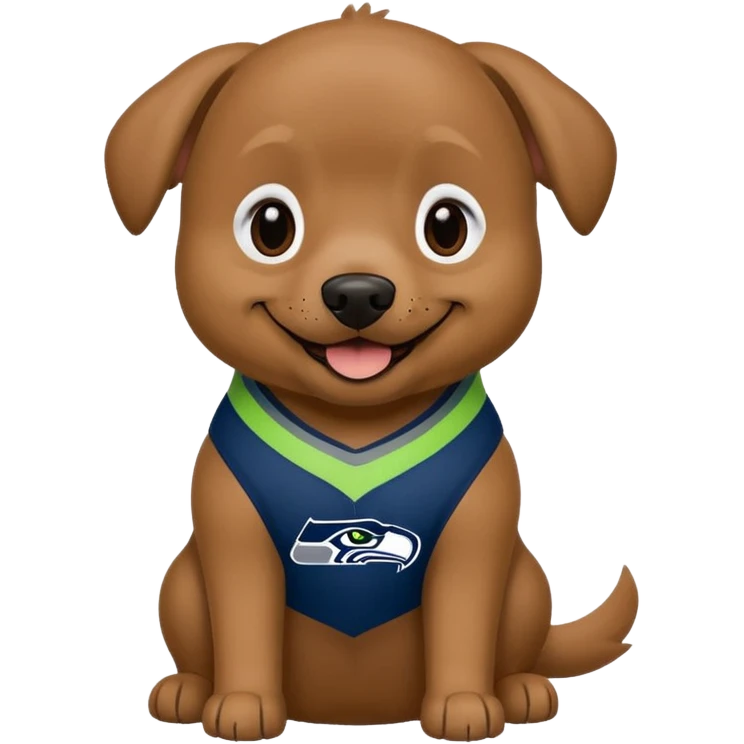 Dark Brown tan dog with Seattle Seahawks gear emoji