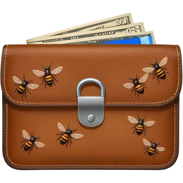 A wallet with flies coming out of it emoji
