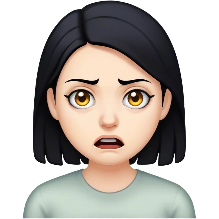 white woman black hair with face of fear, and disgust emoji