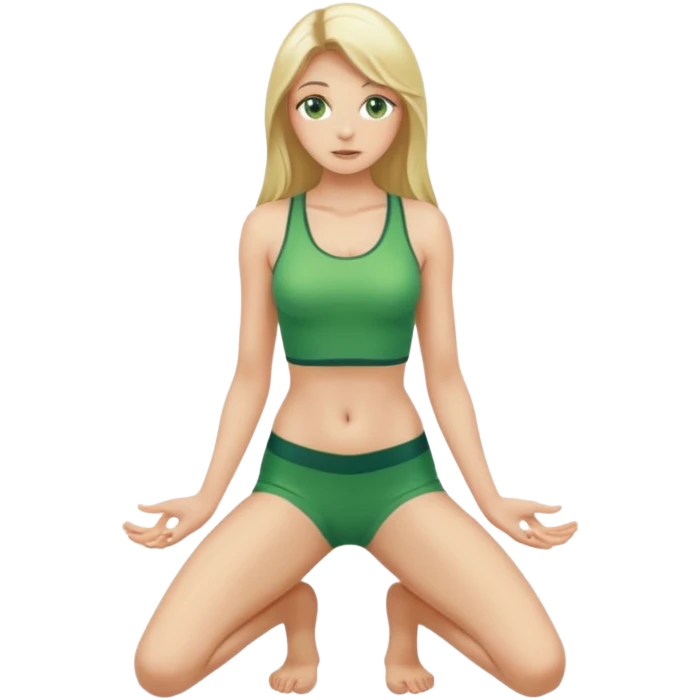 Naked woman tits out long blonde hair green eyes full body skinny legs no clothing kneeling emoji