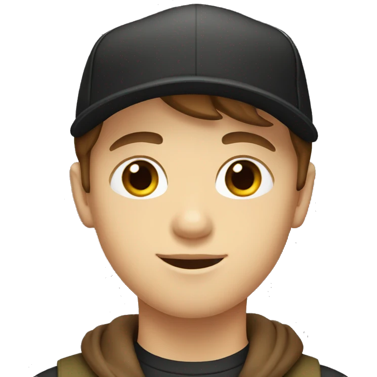 white boy, with a brown hair, brown eyes and with a black cap emoji