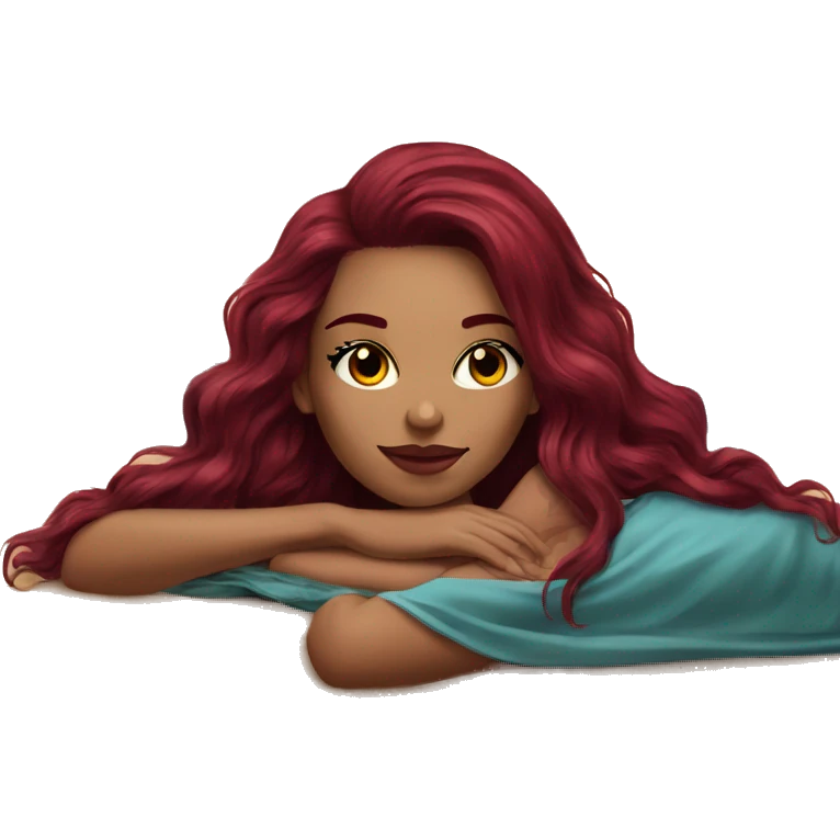 Beautiful tattooed burgundy long haired woman laying on the beach emoji