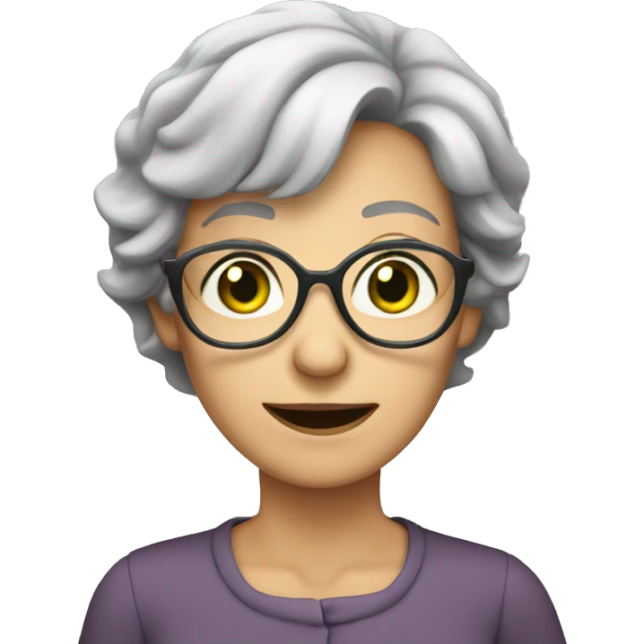old female with short grey hair glasses cartoon green eyes emoji