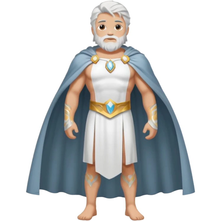 fullbody silverhair shirtless god ZEUS, white cloth over shoulder and cape, standing still emoji