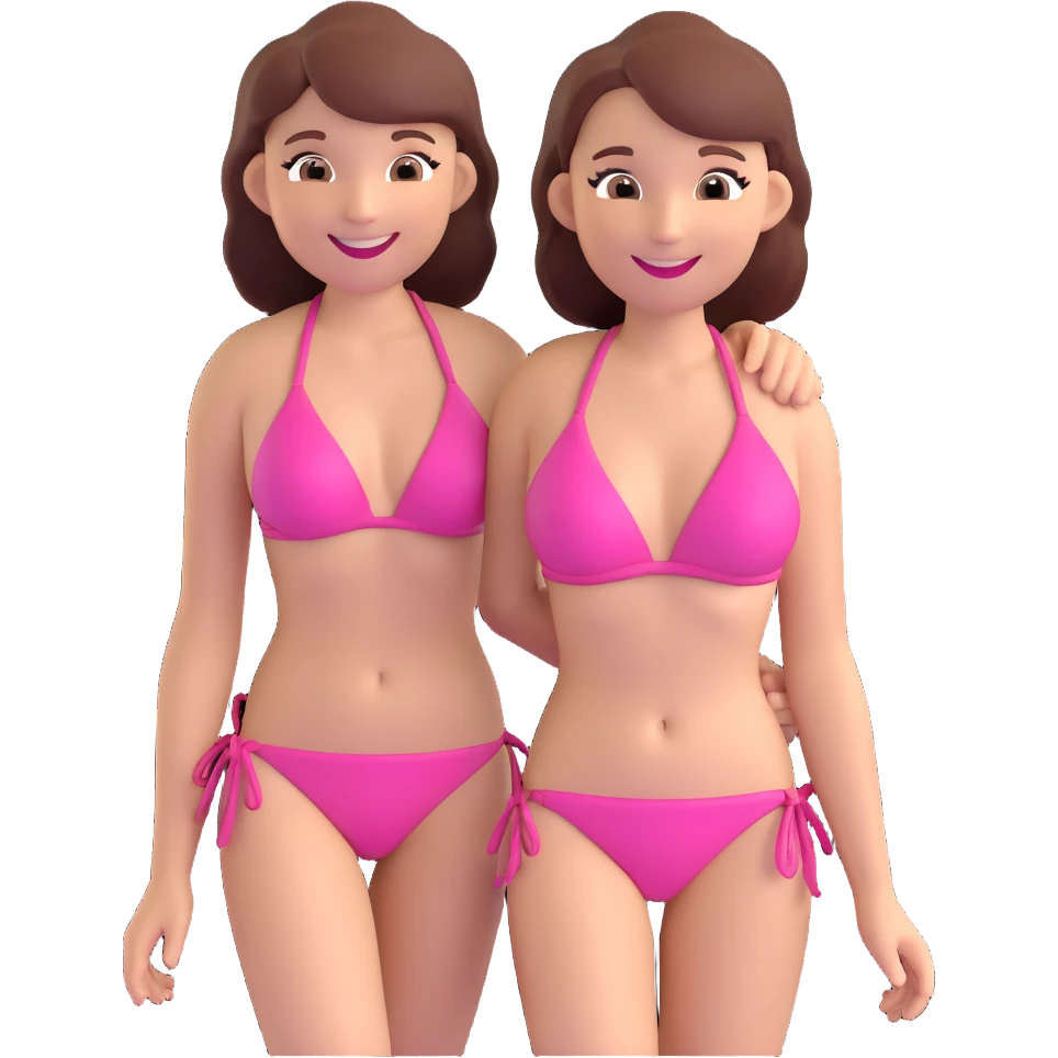 a woman in a pink bikini, smiling, summer vibe, simple background emoji