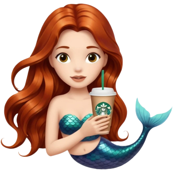 MERMAID WITH LONG HAIR AND DRINKING STARBUCKS COFFEE emoji