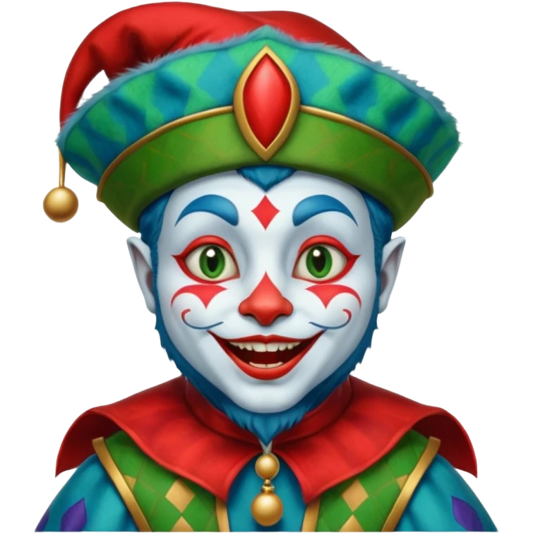 crazy funny colorful cat jolly joker, medieval, vintage, court jester, mac os icon, blue color emoji