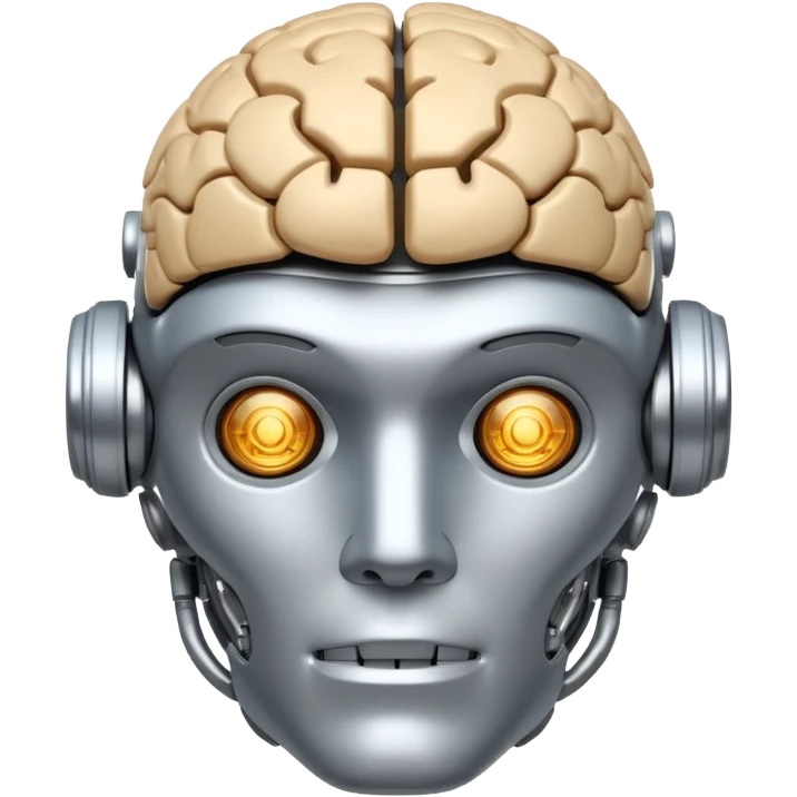 A fit male robot with a huge brain emoji