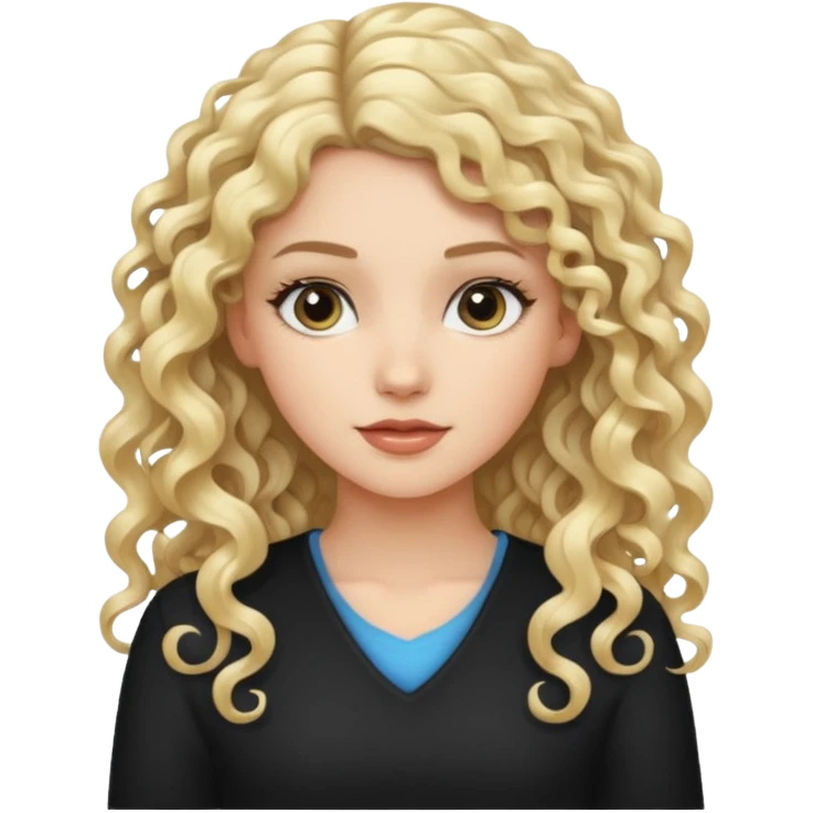 White girl with long black/blonde curly hair emoji