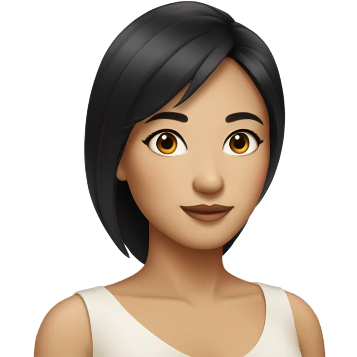 a woman with natural black hair and french layer cut. light skintone. make up korean look emoji