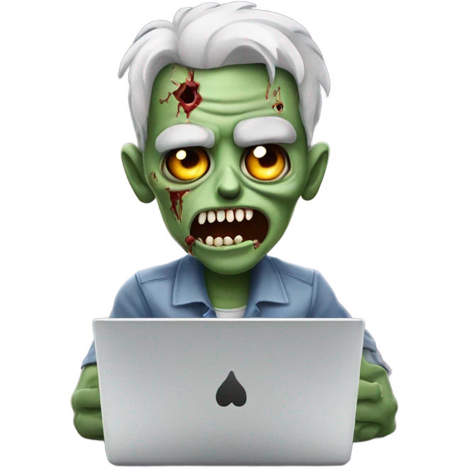 Handsome Zombie typing on laptop happy emoji
