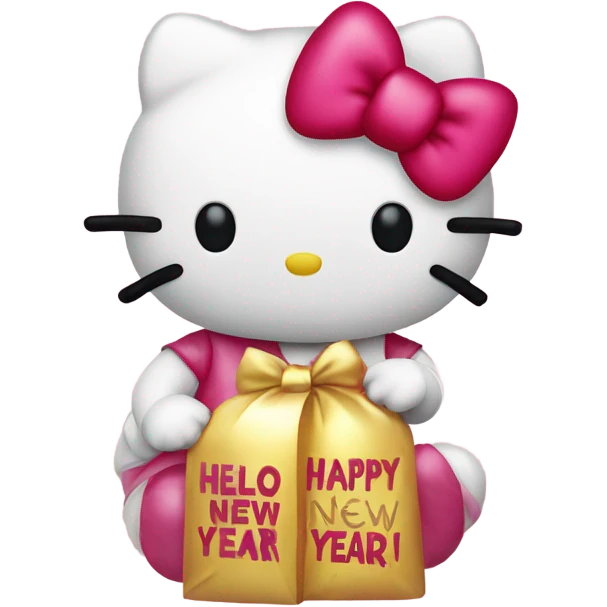 hello kitty holds “happy new year” sign emoji