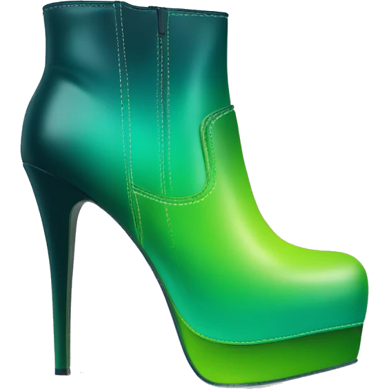 Realistic isolated top front view of a pair of dark teal,lime green,mint green and emerald green ombre high heel ankle boots. emoji