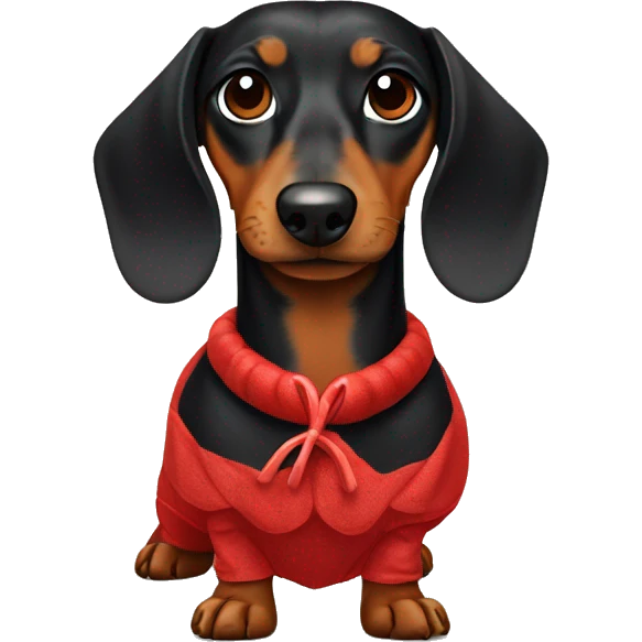 black and tan dachshund wearing a fabric lobster costume emoji