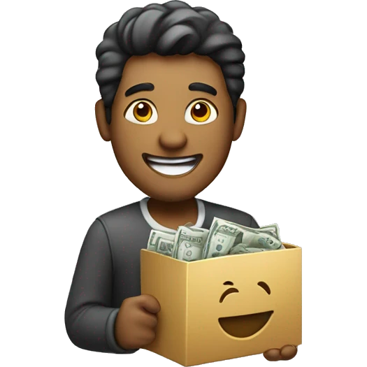 cheerful man with money working on a mac emoji
