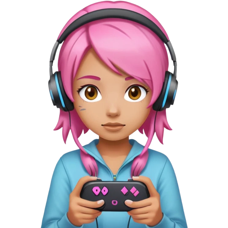 Tan girl with pink hair playing video games  emoji