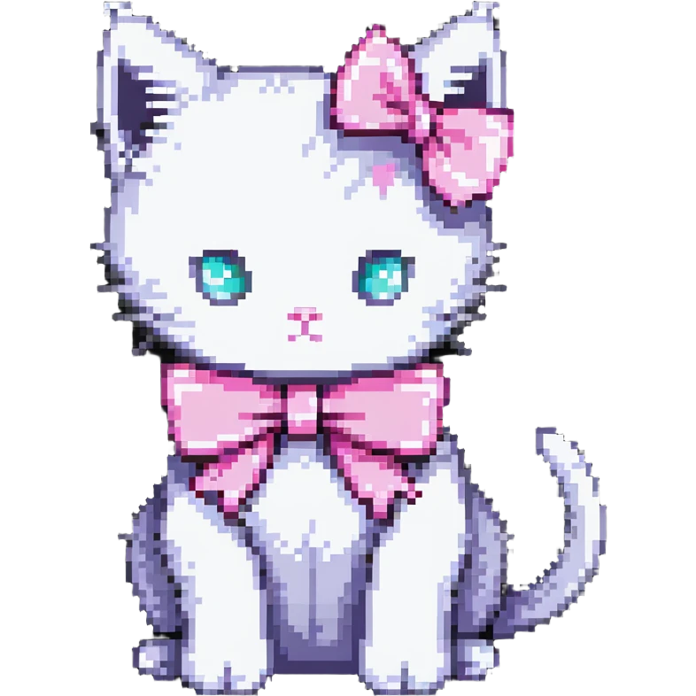 pixel art kitten with a pink bow emoji