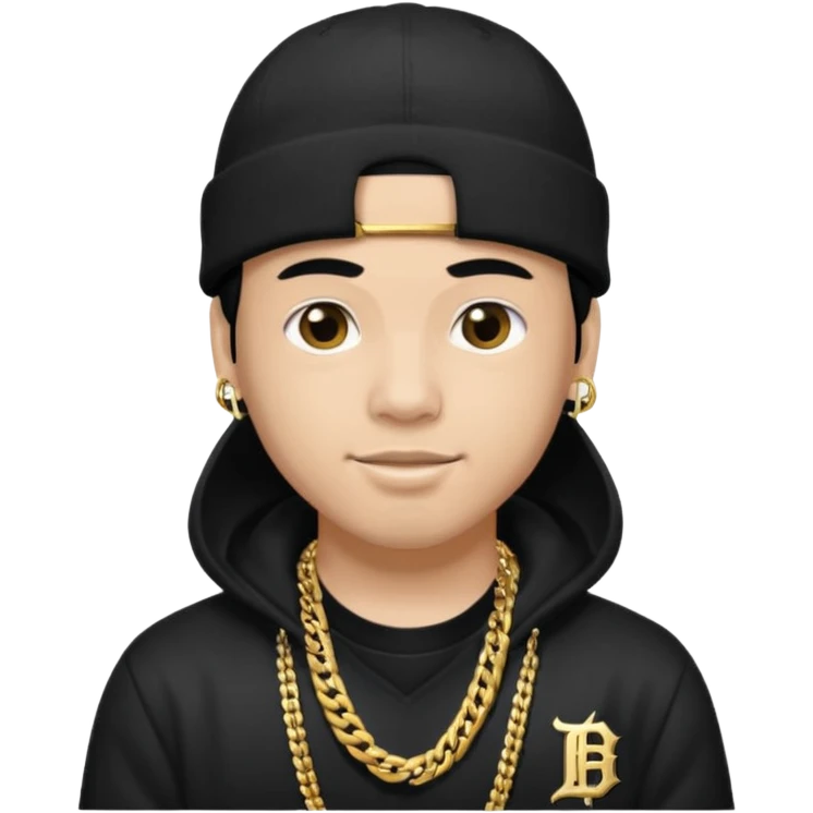 rapper da trắng full đen có mũ len hãng MLB
 emoji