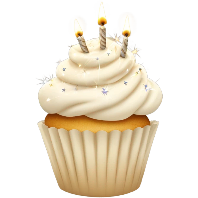 Total White beige cupcake with sparkler candles emoji