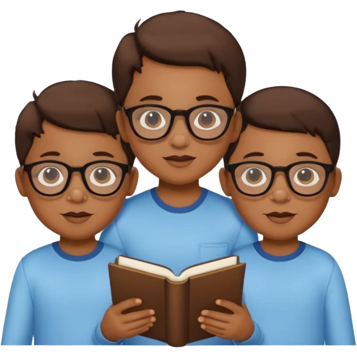 Triplets, one girl, two boys with glasses emoji