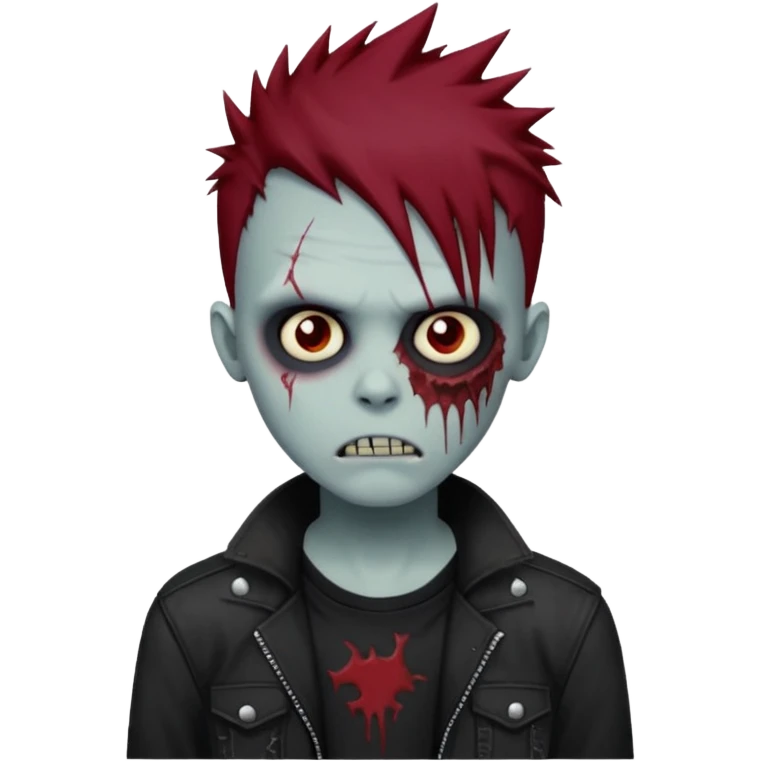 zombie boy with dark red spiky emo hair and black shirt emoji