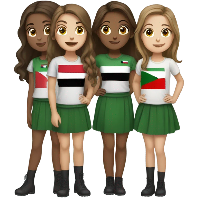 5 girls with brown hair iraq flag emoji