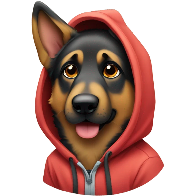 German Shepherd with floppy ears wearing a hoodie emoji
