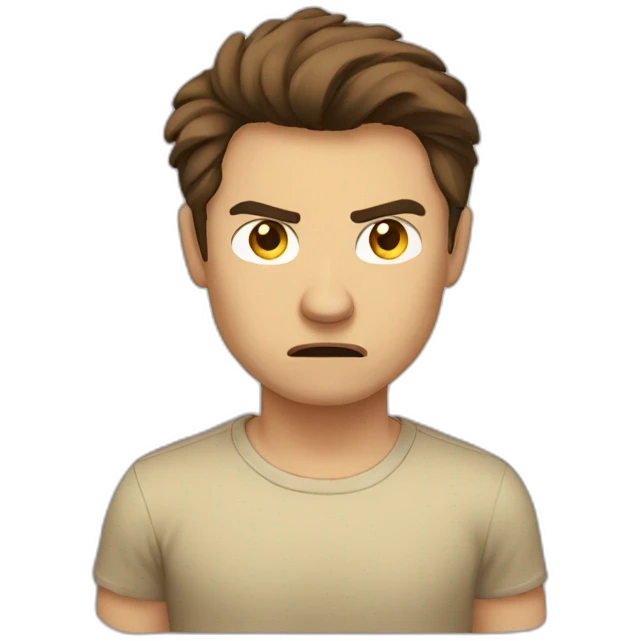 Man brown hair beige t-shit angry face emoji