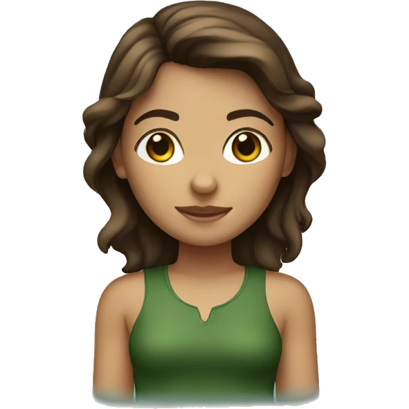 Brown haired girl on an island wearing dark green  emoji