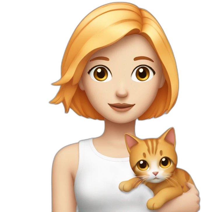 Blonde girl Blue eyes with bob hair and with Orange hair hold a cat emoji